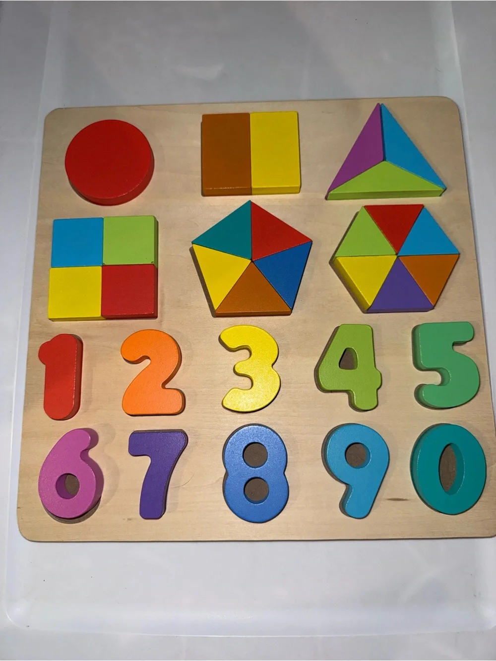 Wooden Colorful Numbers & Shapes Puzzle - Multi-Color Educational Toy
